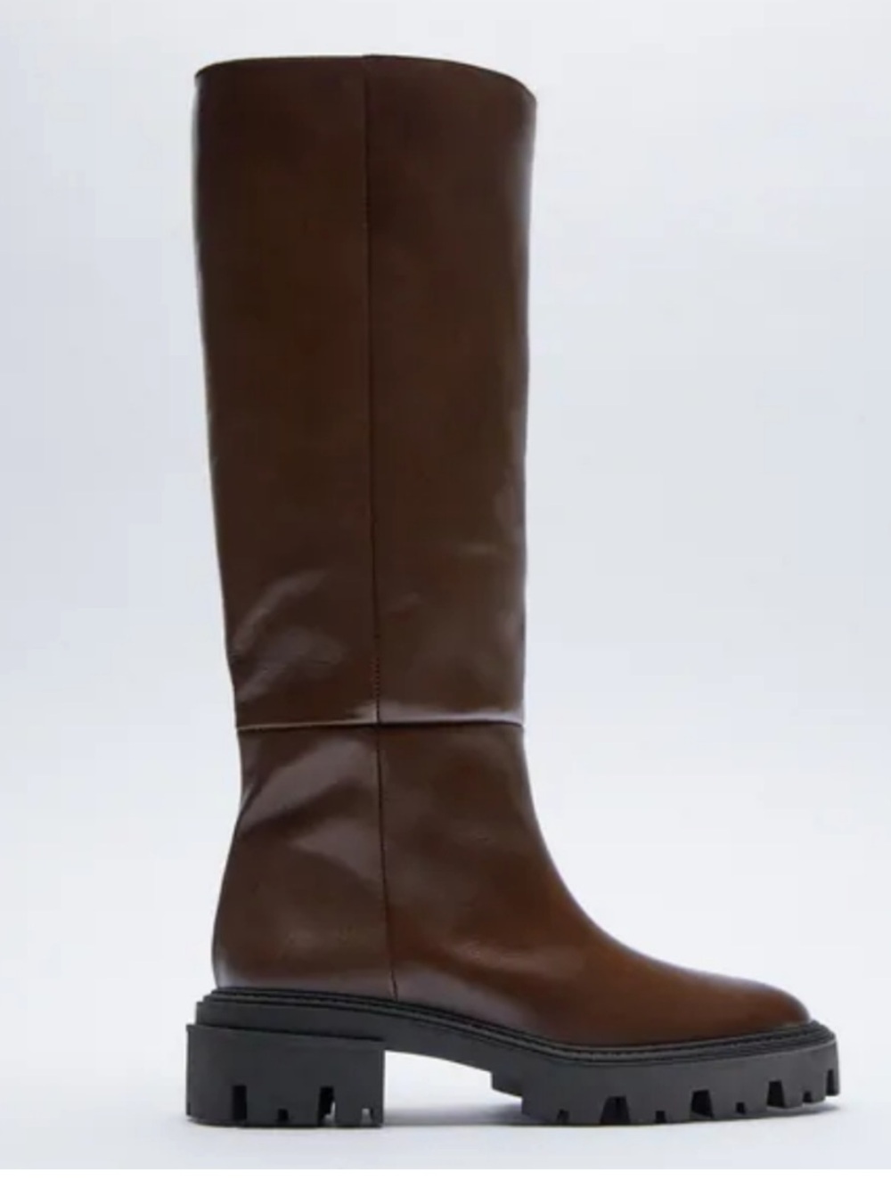 Viral Zara Knee-High Lug Sole Boots in Brown